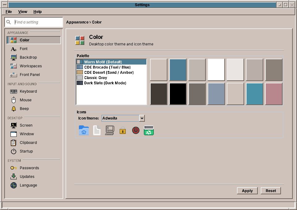The colour palettes in Settings