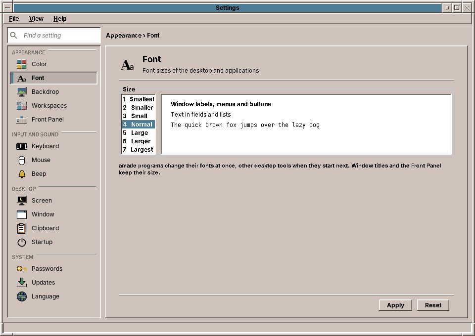 Settings: Font