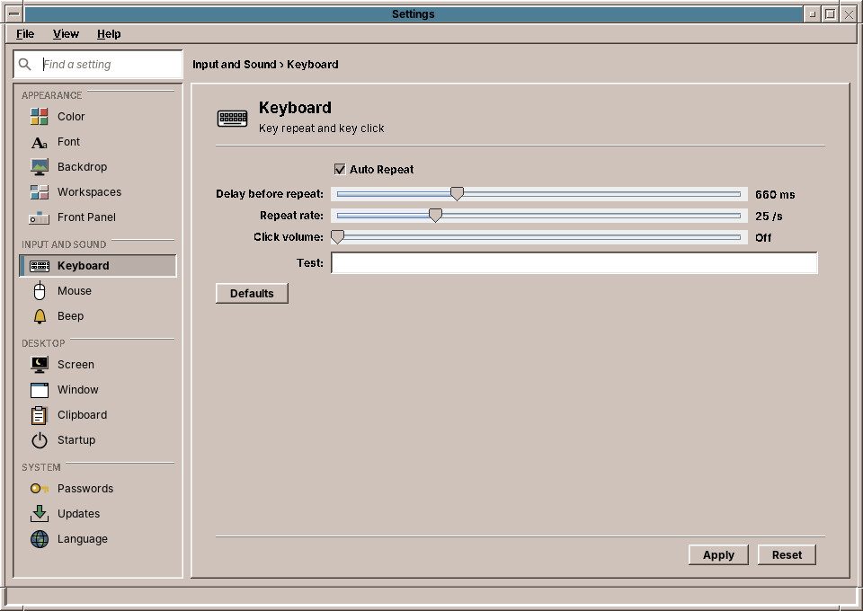 Settings: Keyboard