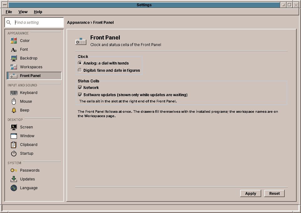 Settings: Front Panel