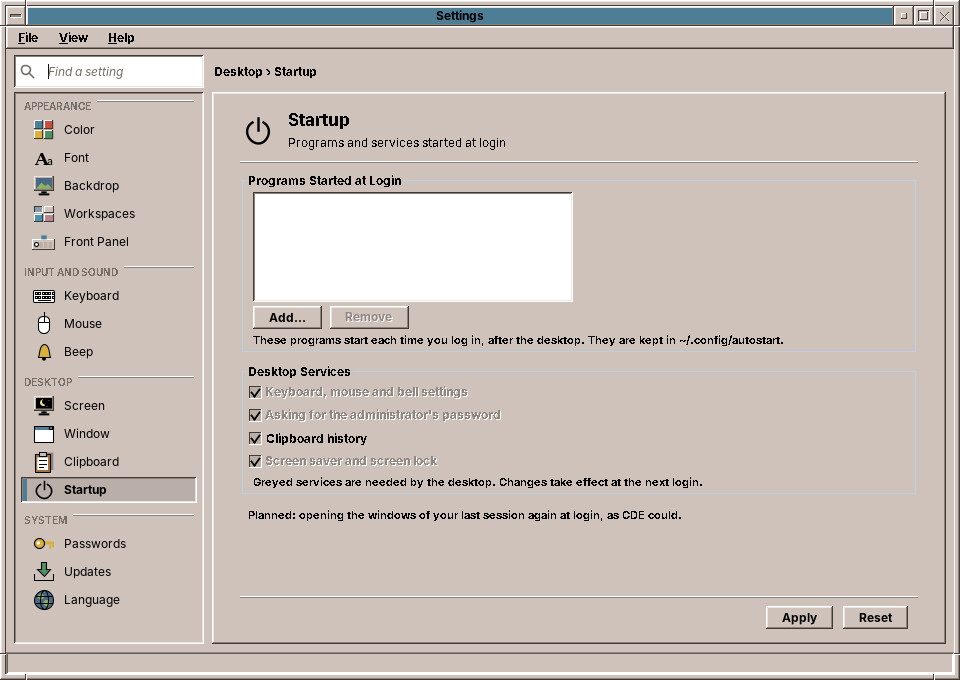 Settings: Startup