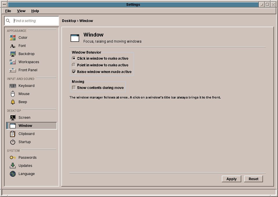 Settings: Window